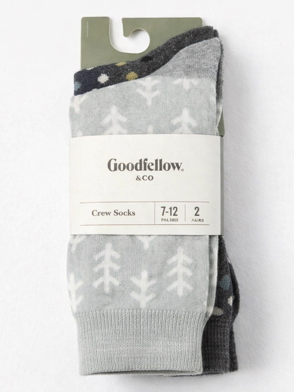 Goodfellow Crew Socks 2 Pack Mens 7-12 Gray Pattern Casual Dress Socks NWT